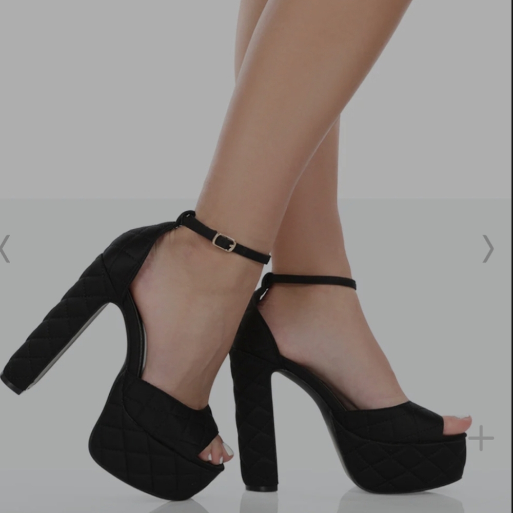 NIB Kylie Black Open Toe Block High Heels 8 8.5 9 UK 6